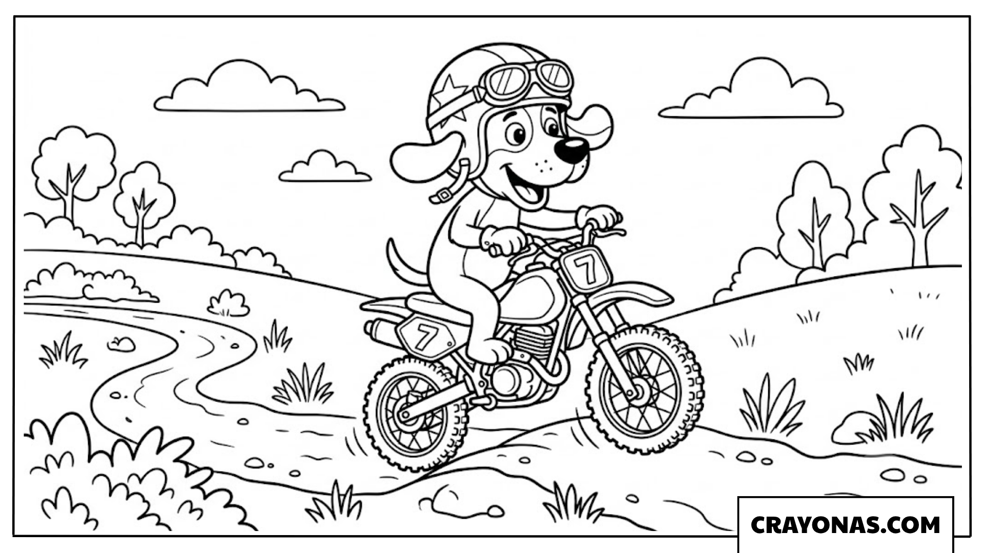 Cute Dog Riding a Dirt Bike Coloring Page