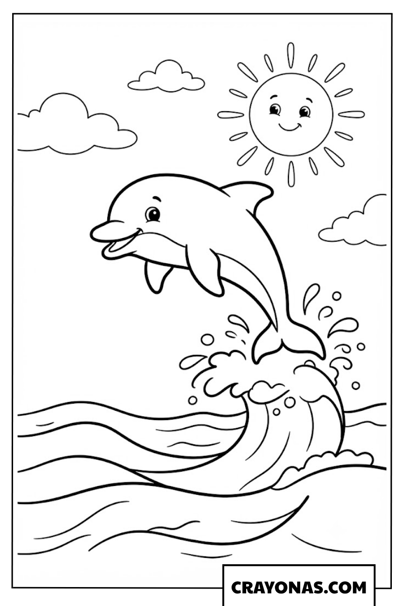 Cute Dolphin Jumping Coloring Page