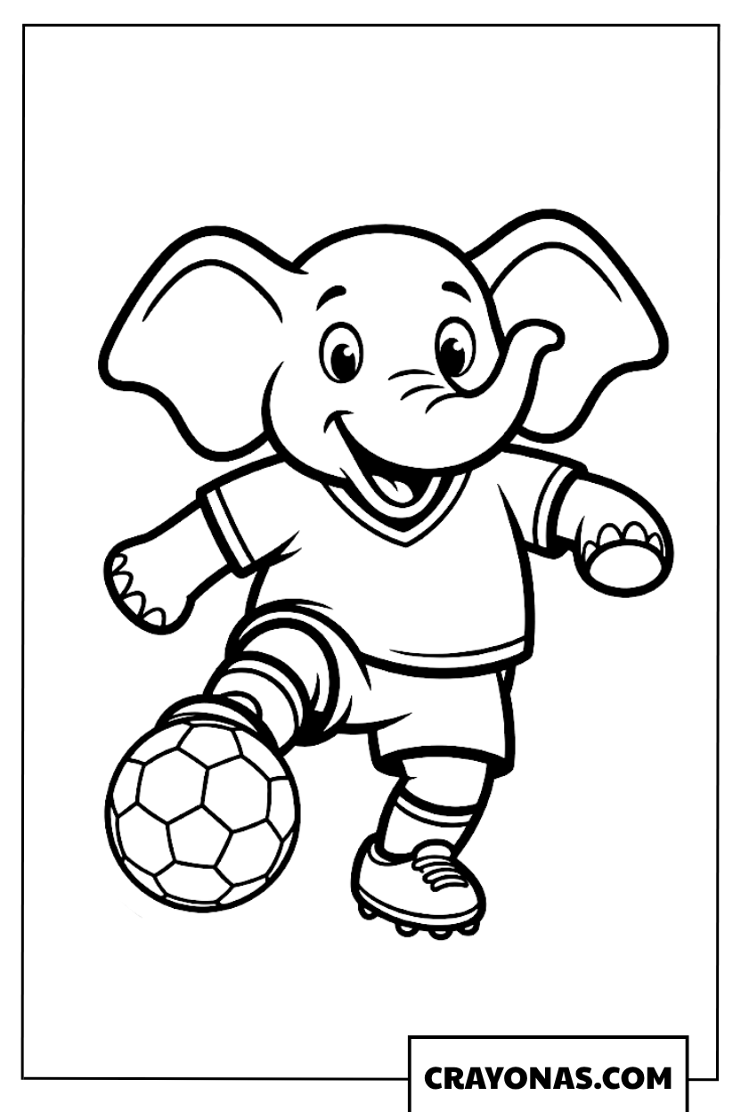Cute Elephant Kicking Soccer Ball Coloring Page