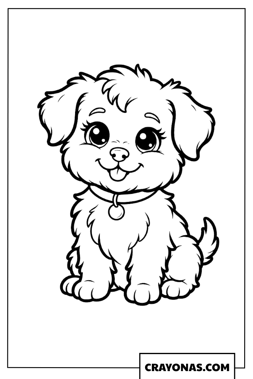 Cute Fluffy Puppy Coloring Page