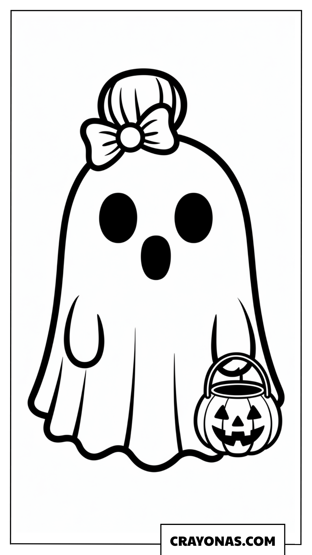 Cute Ghost with Pumpkin Bucket Coloring Page