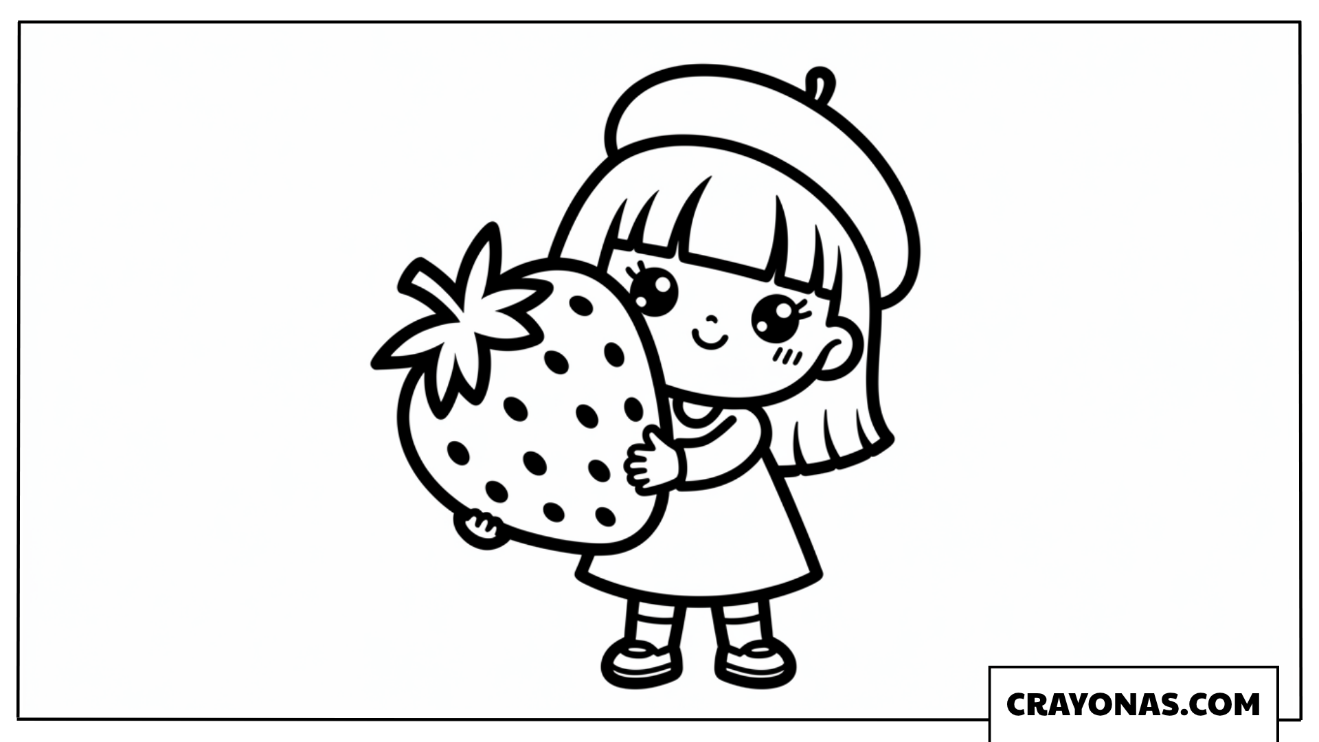 Cute Girl with Strawberry Coloring Page