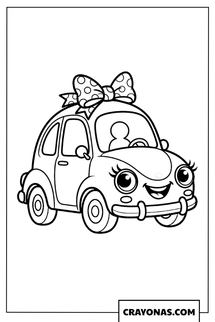 Cute Girly Beetle Car with Pretty Hair Bow Coloring Page