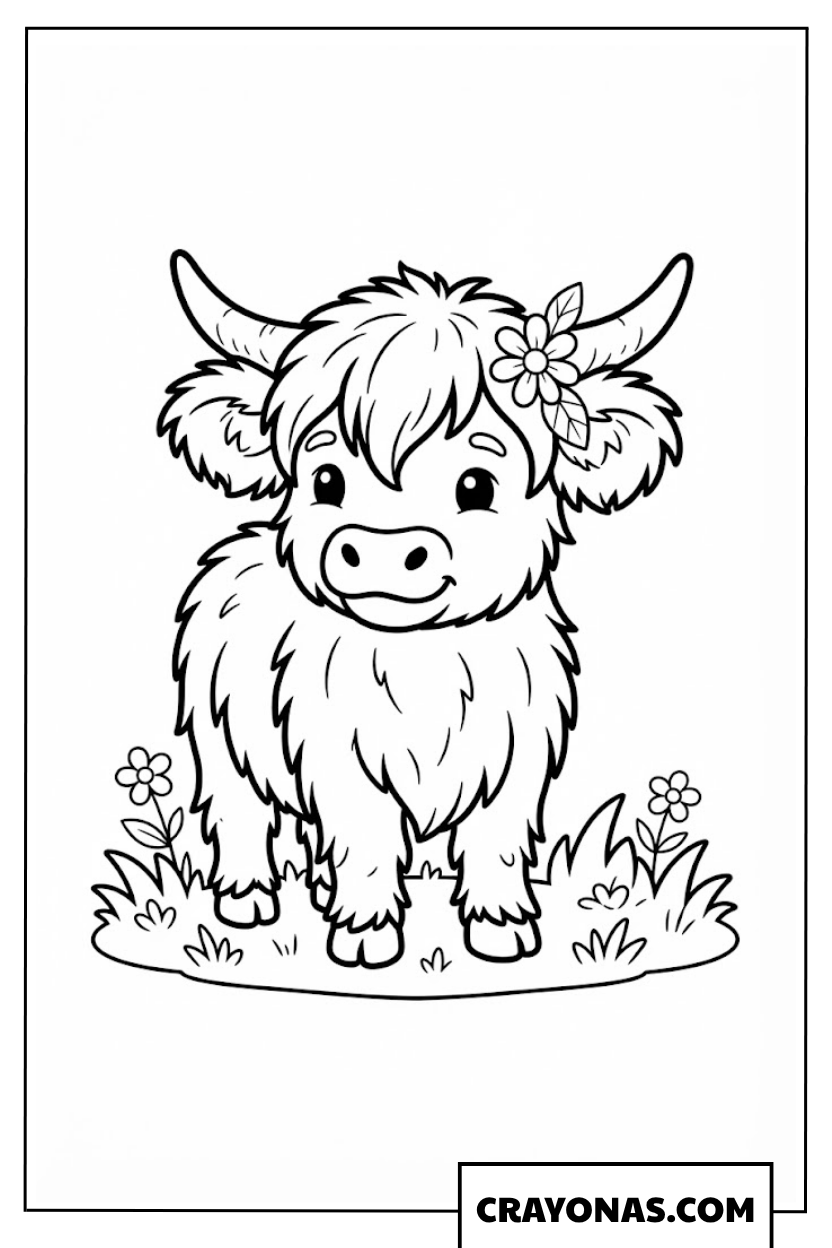 Cute Highland Cow Coloring Page