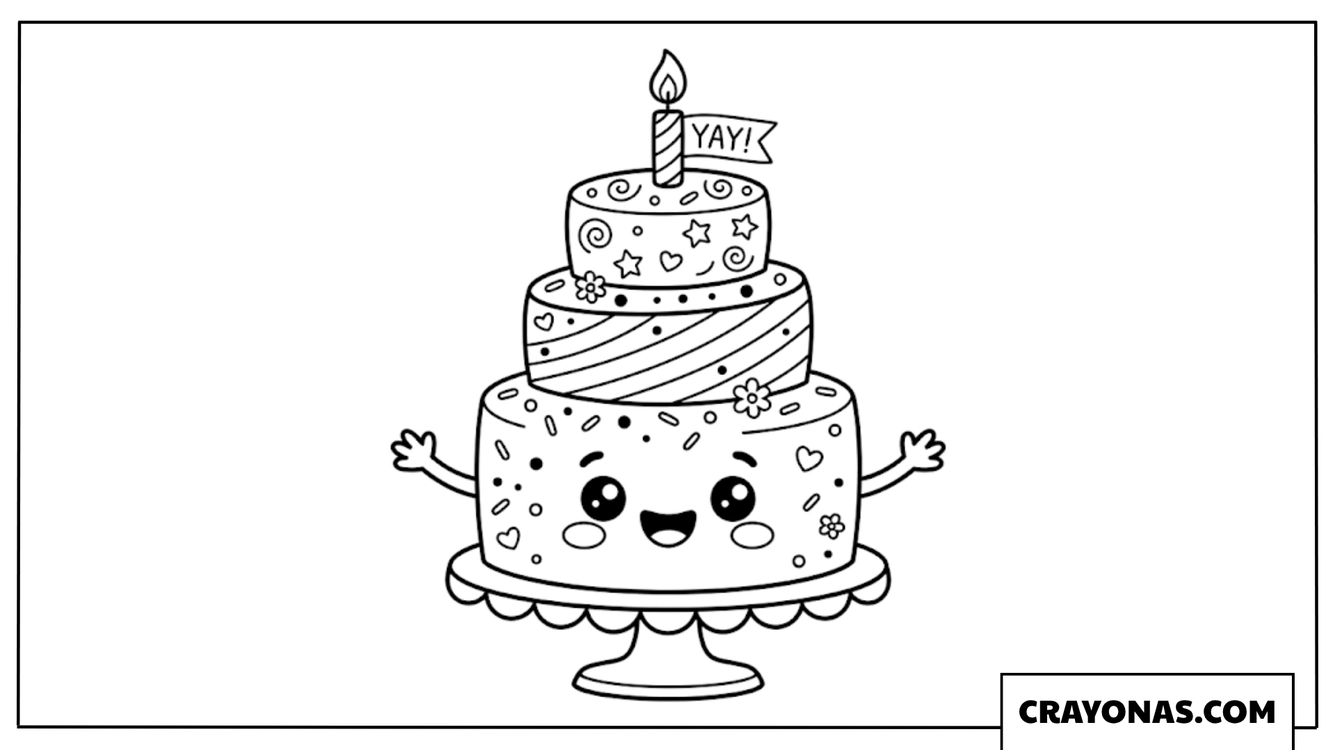 Cute Kawaii Birthday Cake with Candle Coloring Page