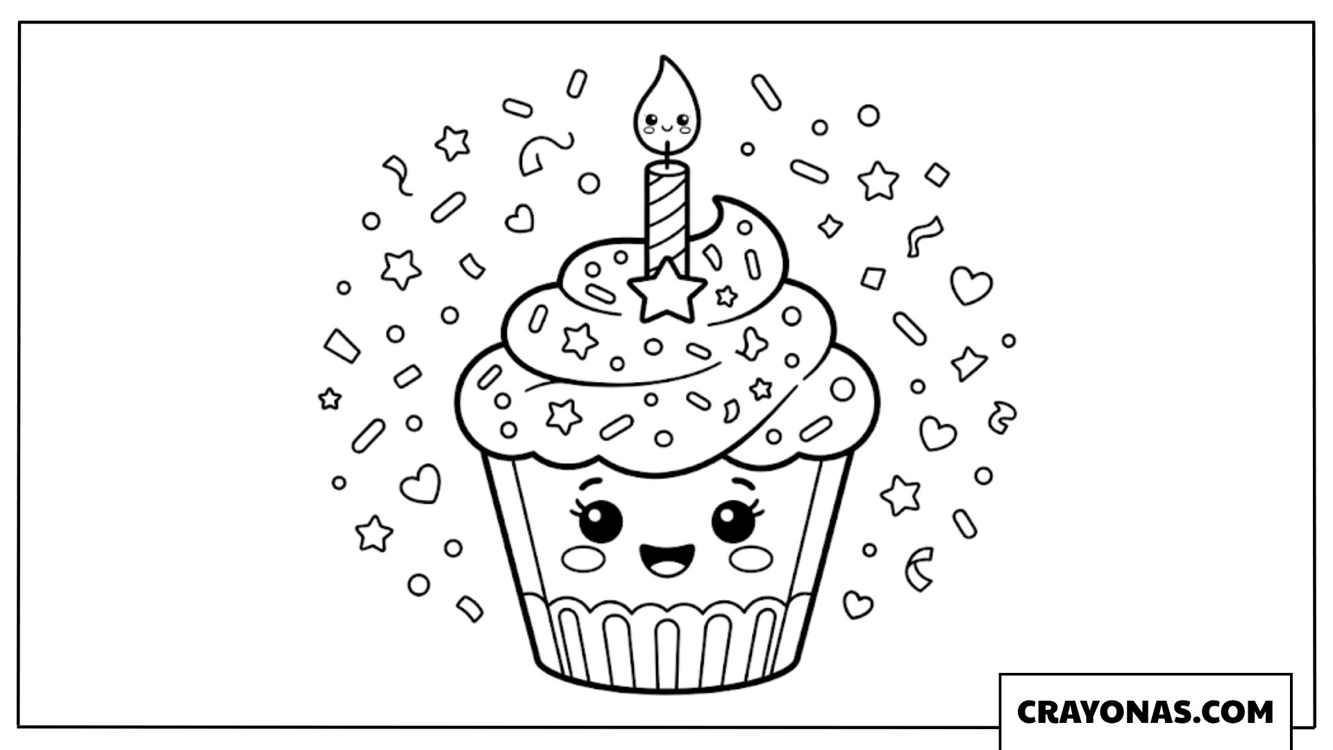 Cute Kawaii Cupcake with Confetti Coloring Page