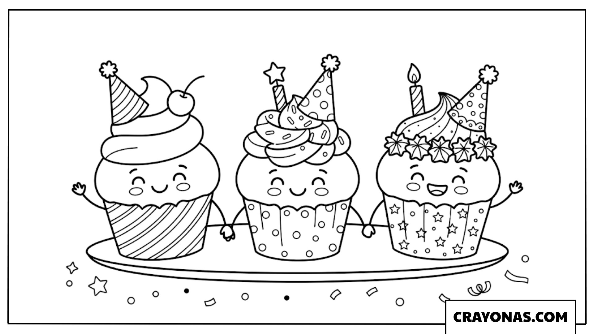 Cute Kawaii Cupcakes Party Coloring Page