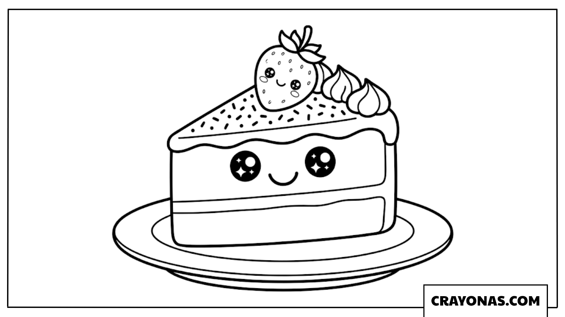 Cute Kawaii Slice of Cake Coloring Page