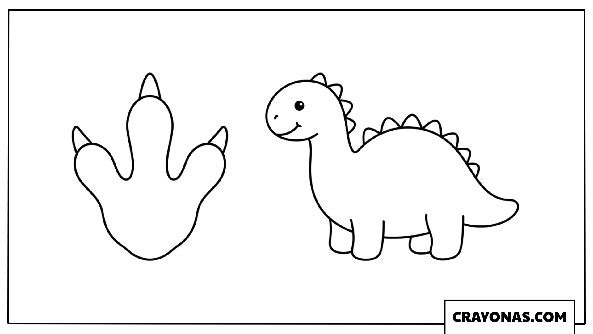 Cute Little Dinosaur and Footprint Outline Coloring Page