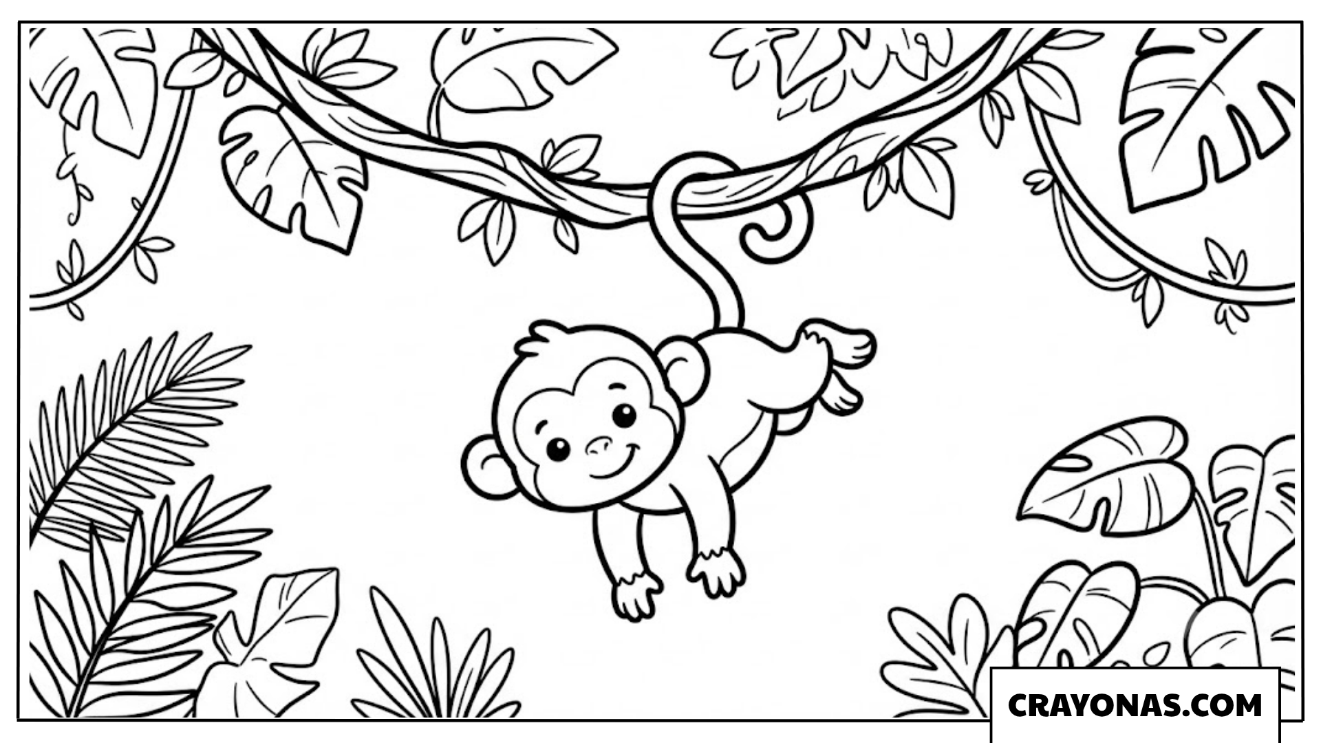 Cute Monkey Swinging Coloring Page