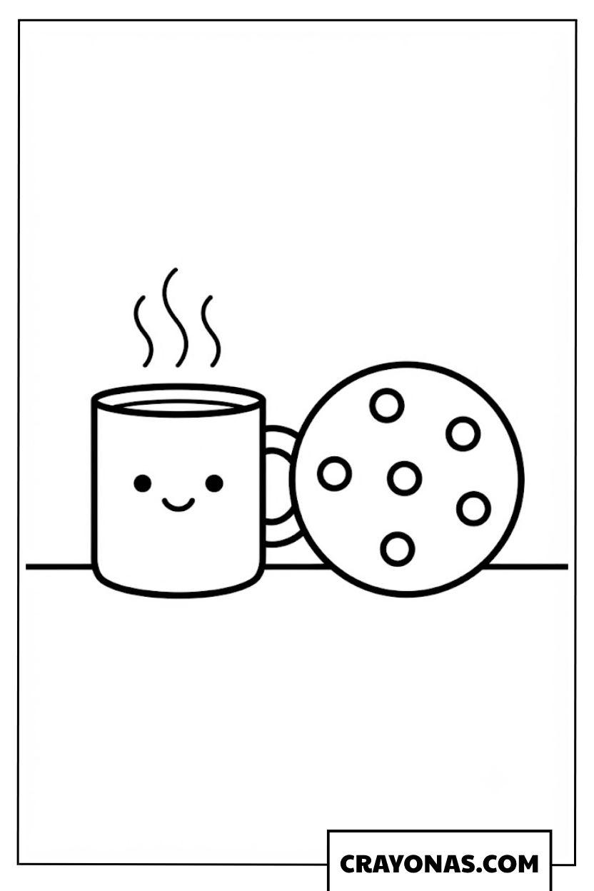 Cute Mug and Cookie Coloring Page