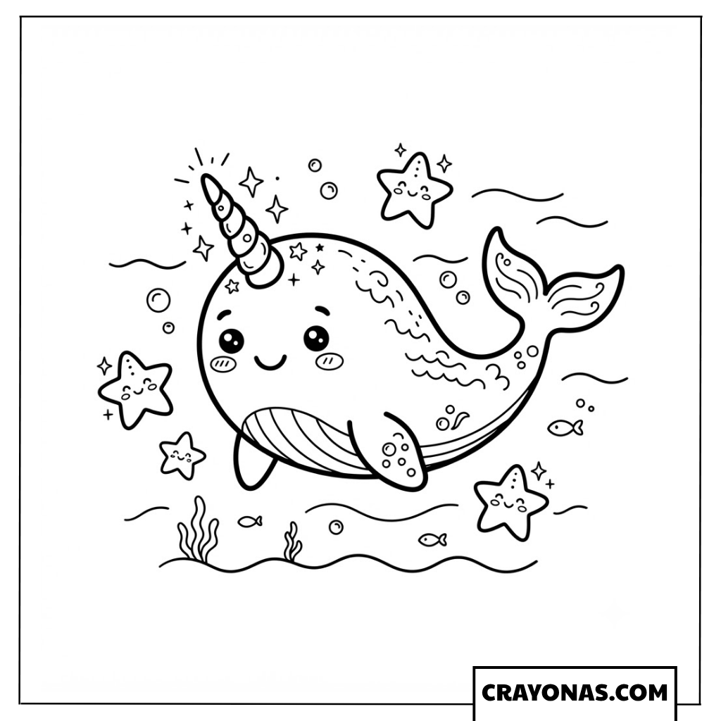 Cute Narwhal Coloring Page