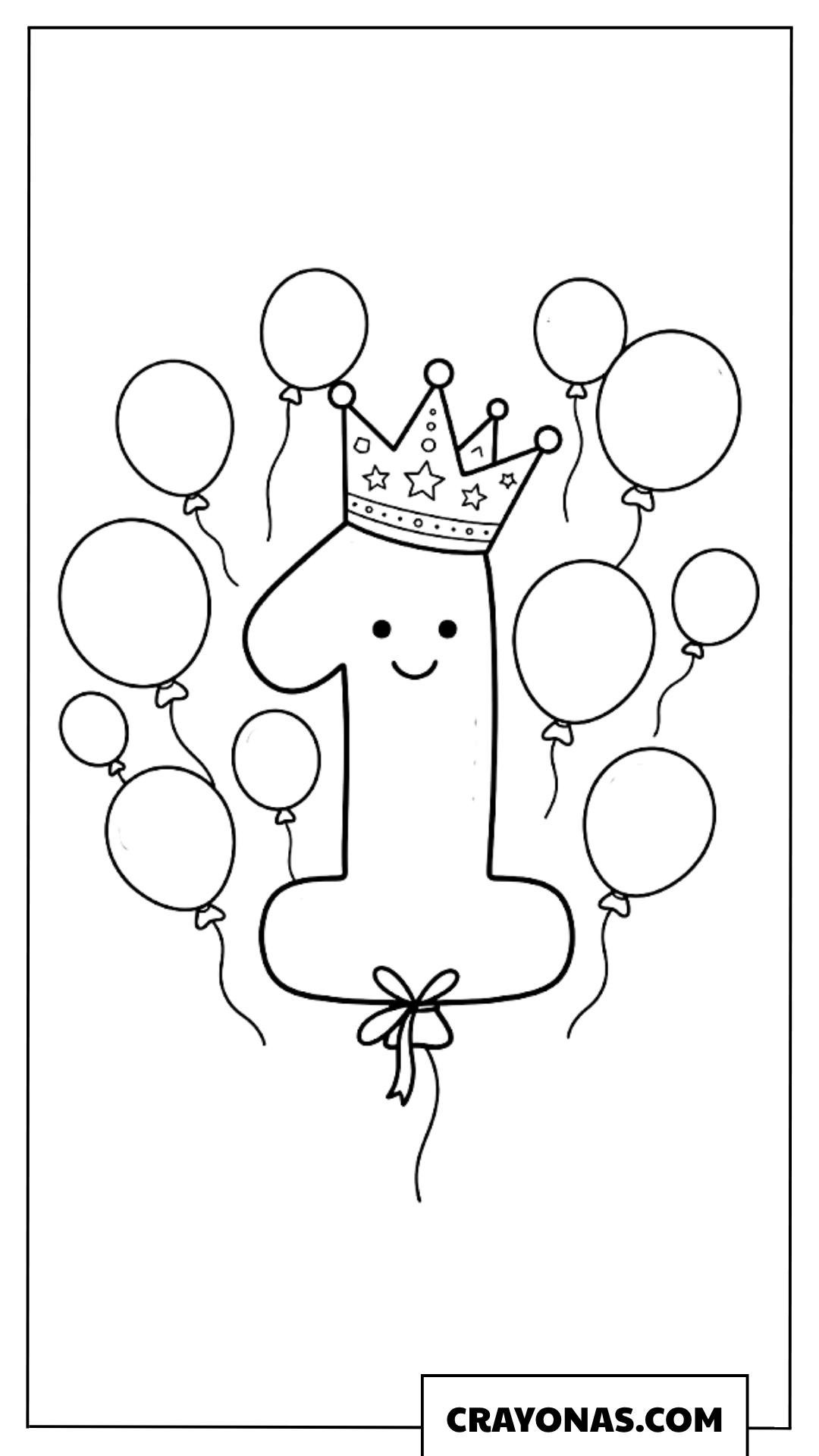 Cute Number 1 Balloon with Crown Coloring Page