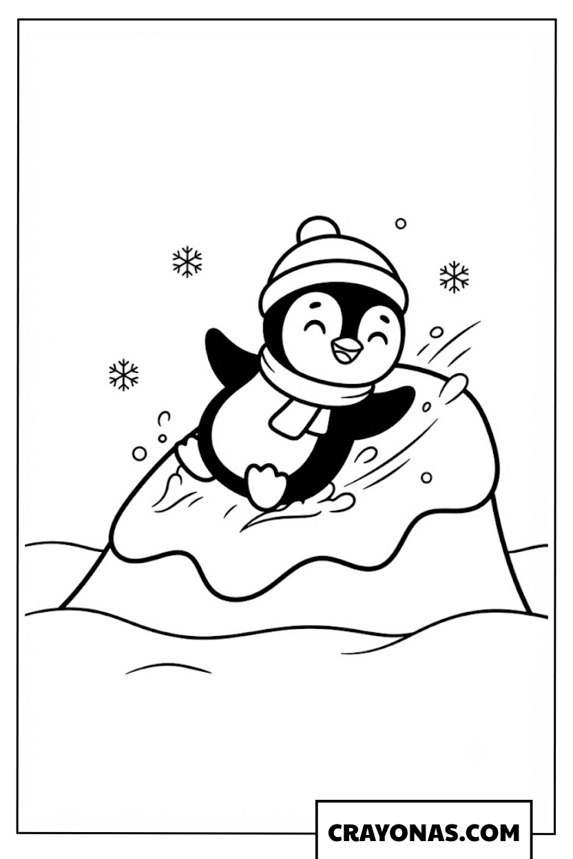 Cute Penguin on Ice Coloring Page