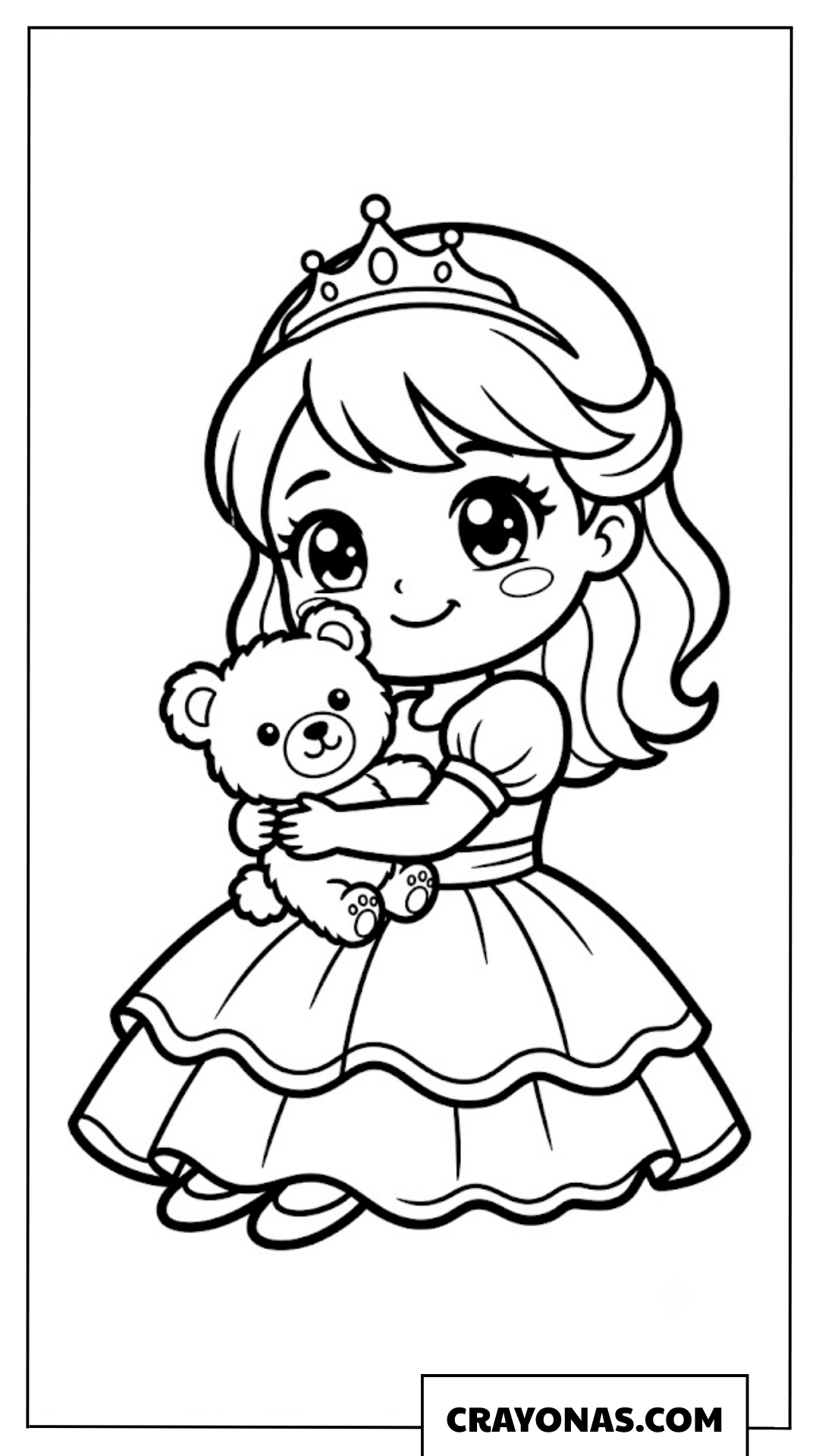 Cute Princess Hugging Teddy Bear Coloring Page