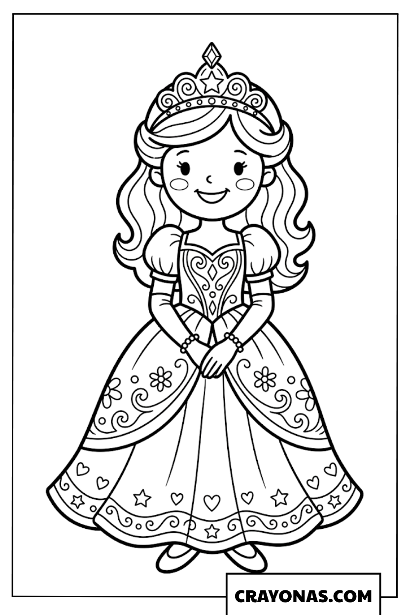Cute Princess in Ball Gown Coloring Page