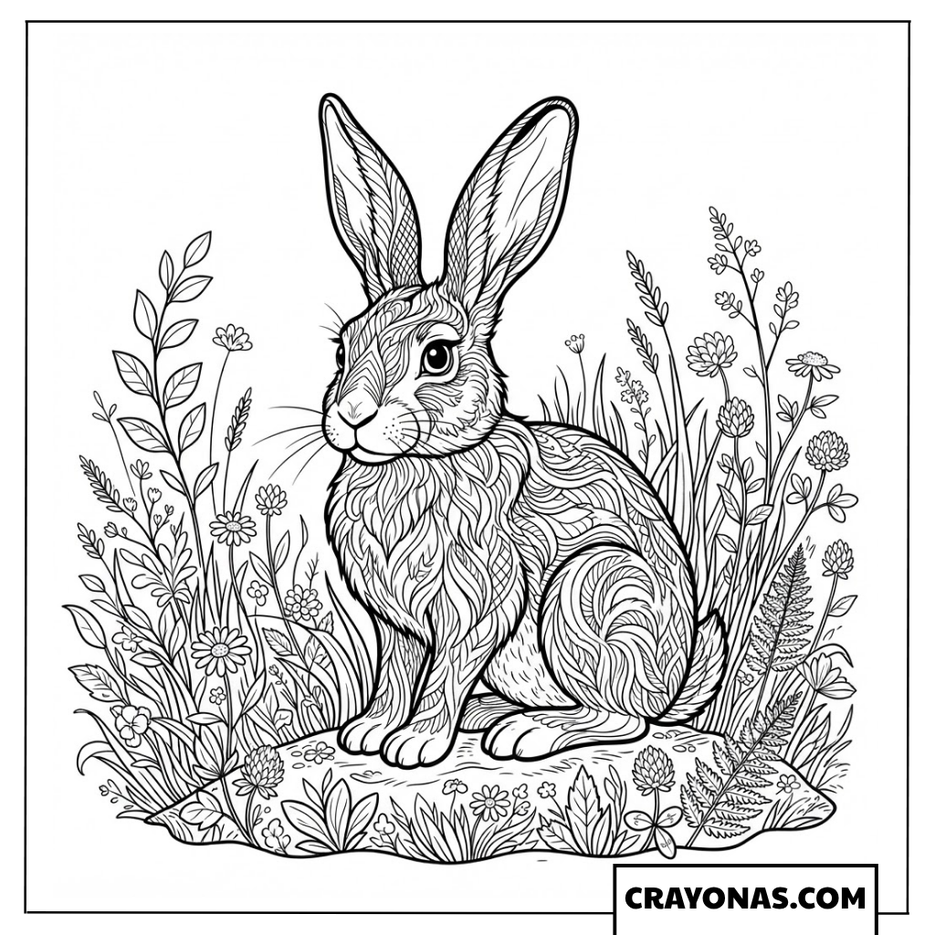 Cute Rabbit in Meadow Coloring Page
