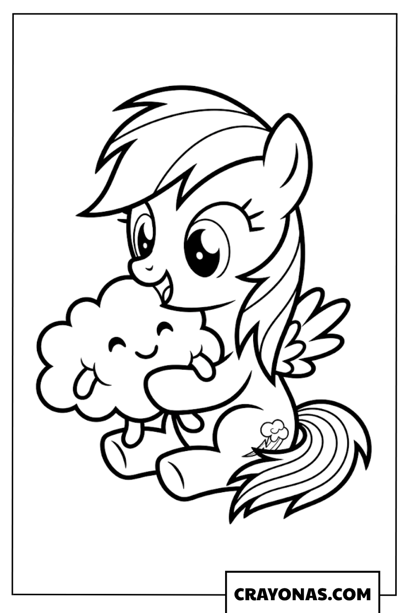 Cute Rainbow Dash Hugging Fluffy Cloud My Little Pony Coloring Page