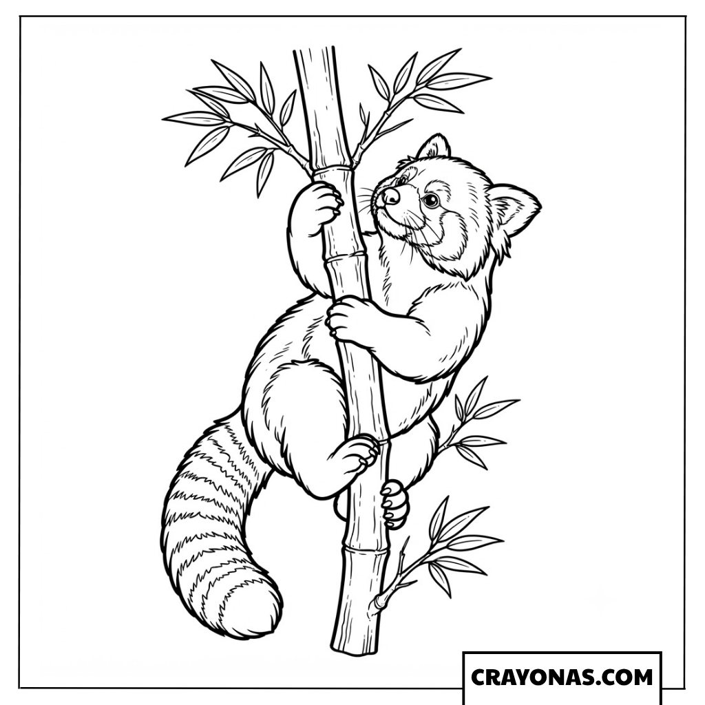 Cute Red Panda on Bamboo Coloring Page