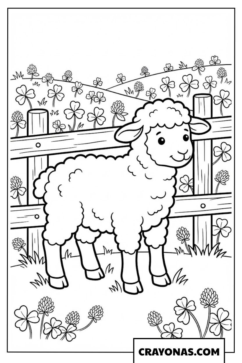 Cute Sheep in Flower Field Coloring Page