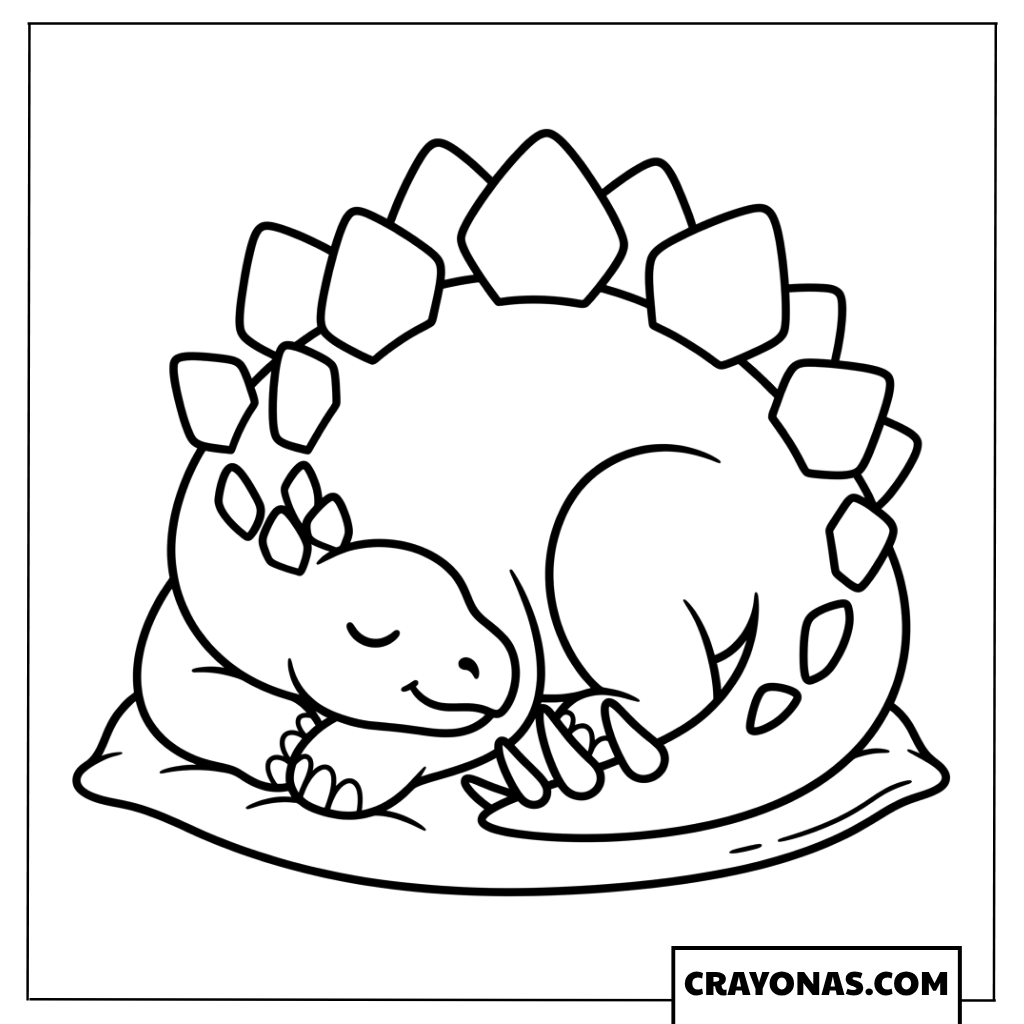Cute Sleeping Baby Stegosaurus Curled Up Coloring Page