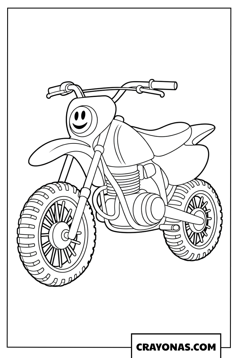 Cute Smiley Face Dirt Bike Coloring Page