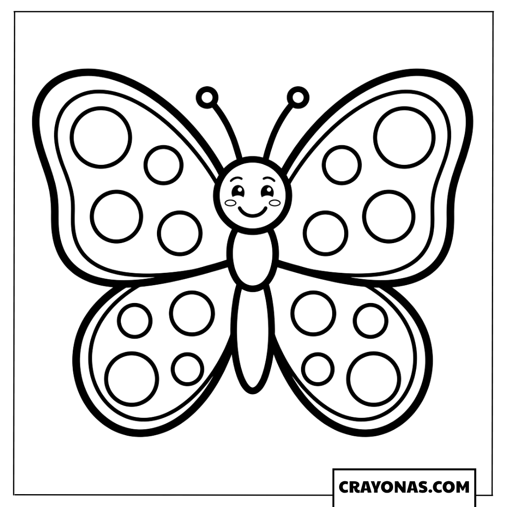 Cute Smiling Cartoon Butterfly Coloring Page
