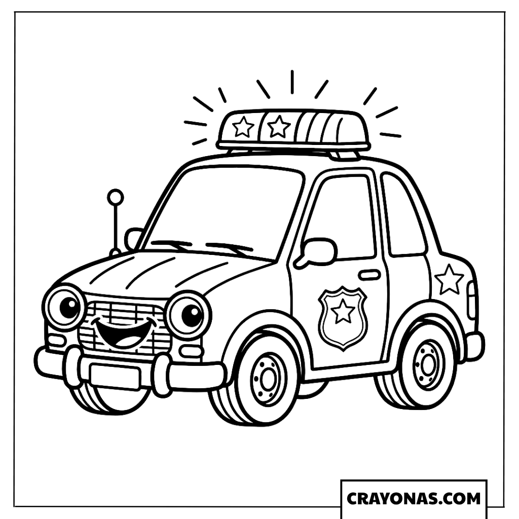 Cute Smiling Cartoon Police Car Coloring Page
