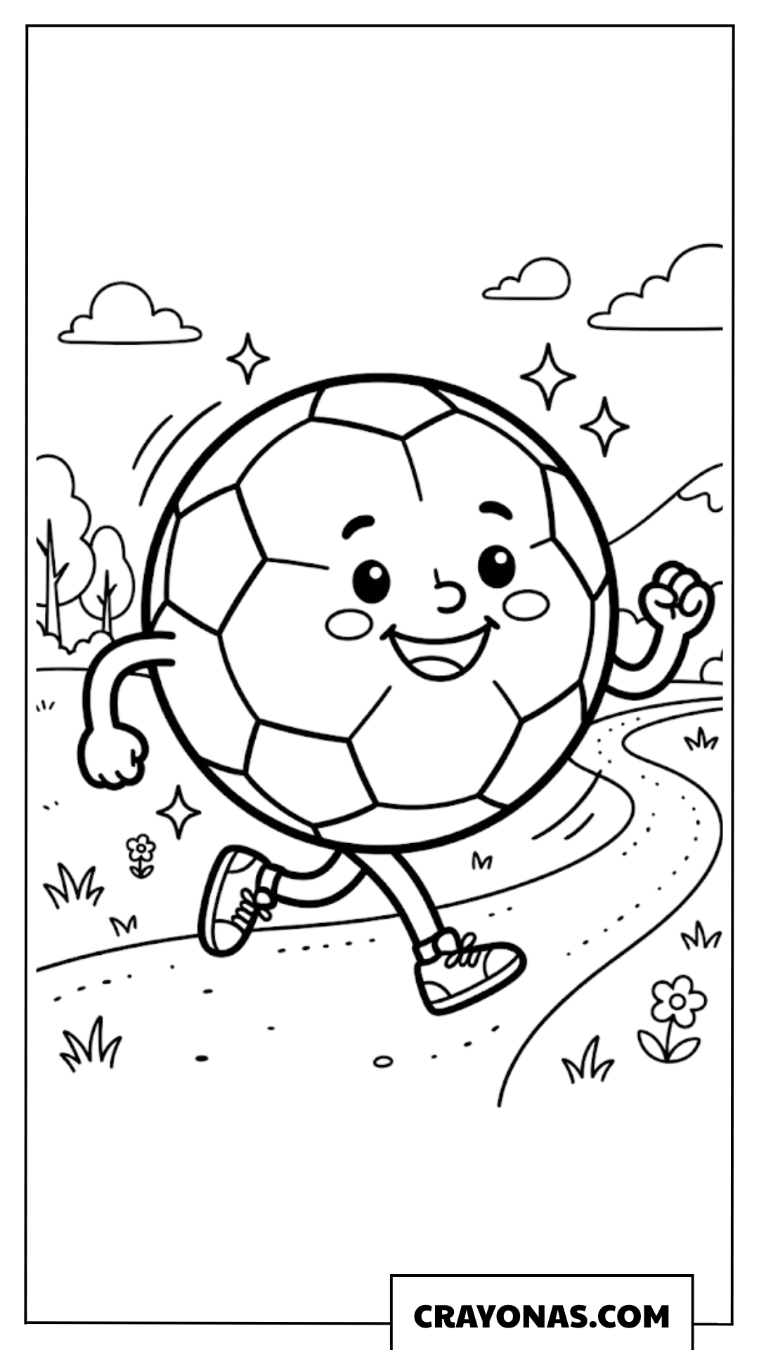 Cute Soccer Ball Running on Path Coloring Page