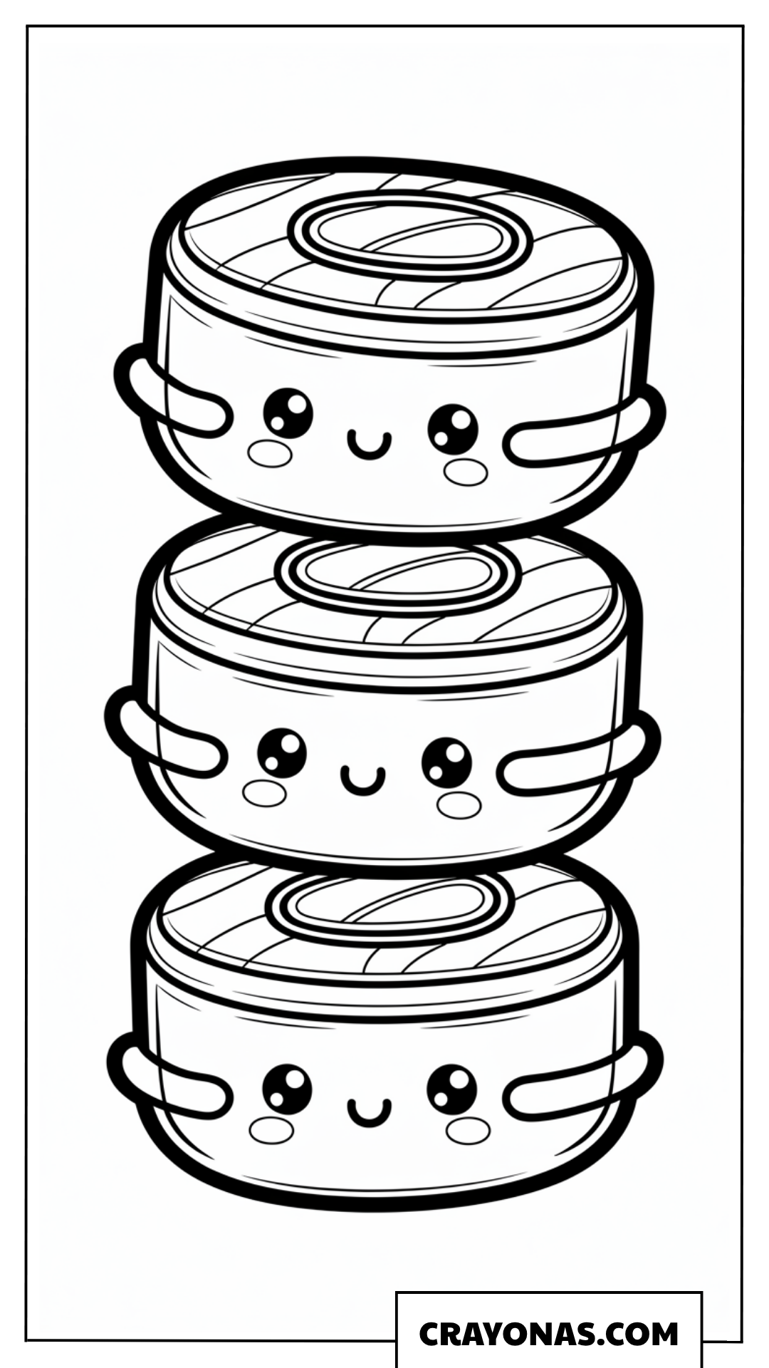 Cute Stacked Sushi Kawaii Coloring Page