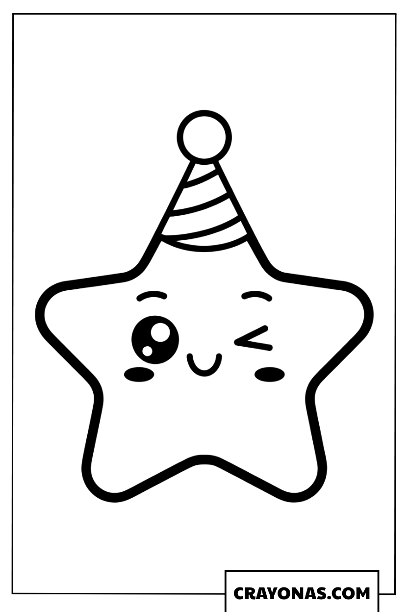 Cute Star Wearing Party Hat Coloring Page