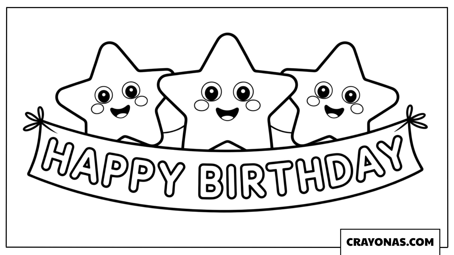 Cute Stars Holding Happy Birthday Banner Coloring Page