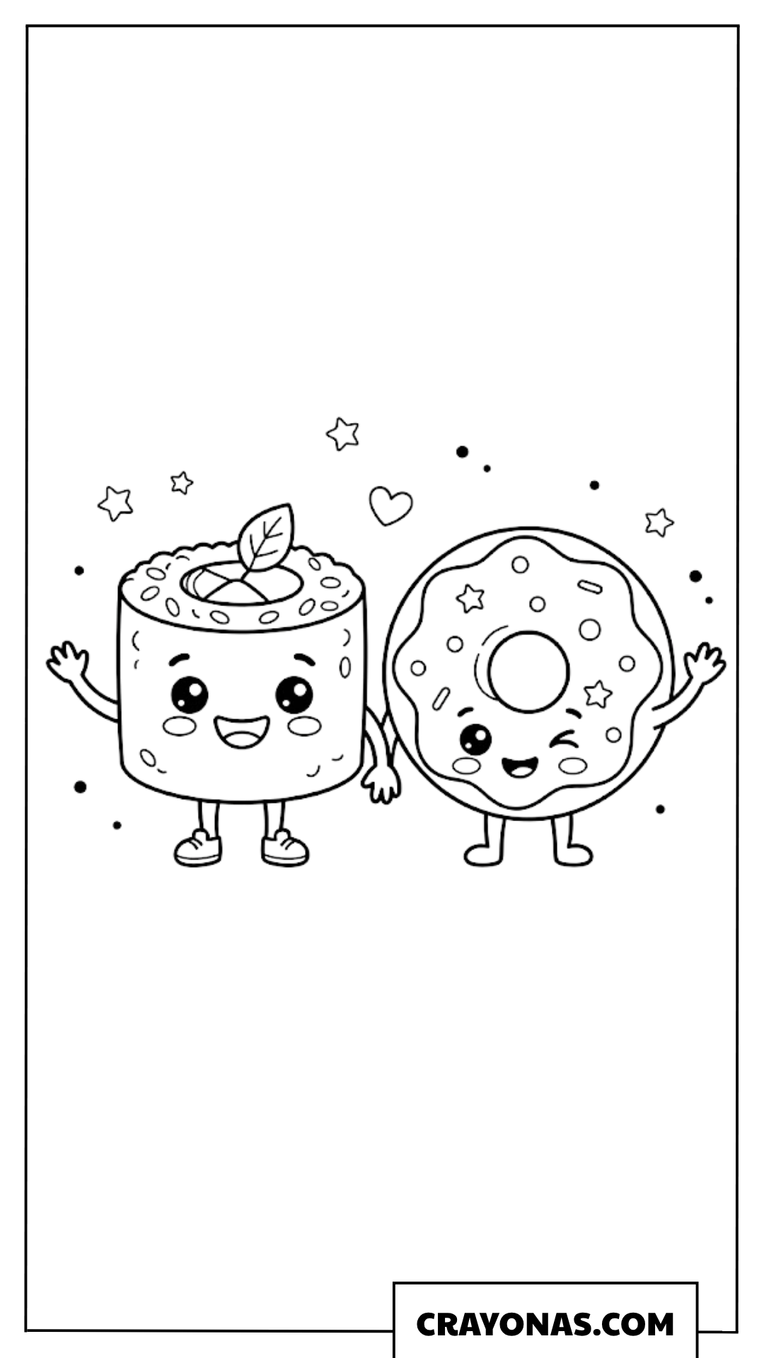 Cute Sushi and Donut Friends Coloring Page