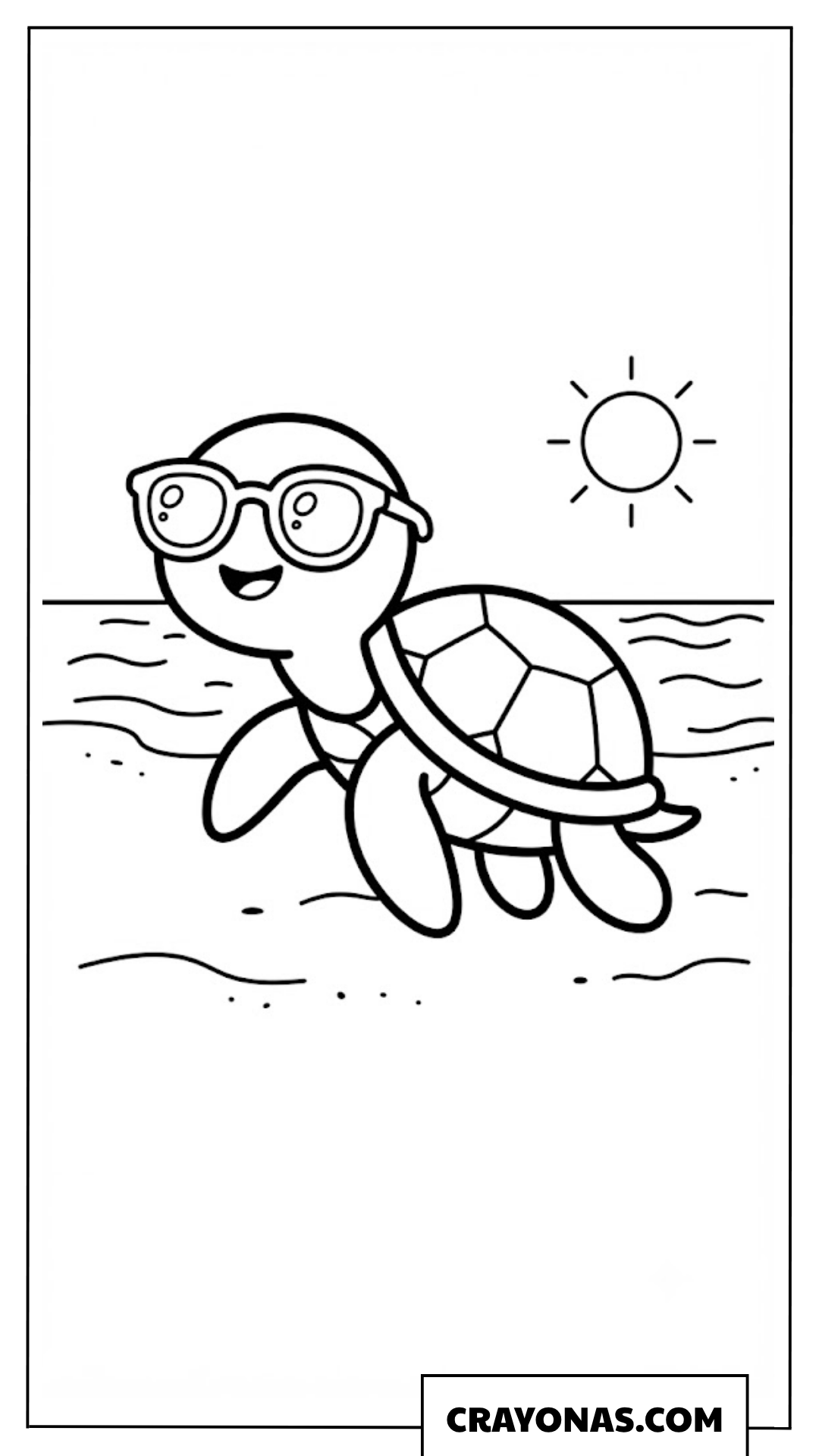 Cute Turtle at the Beach Coloring Page