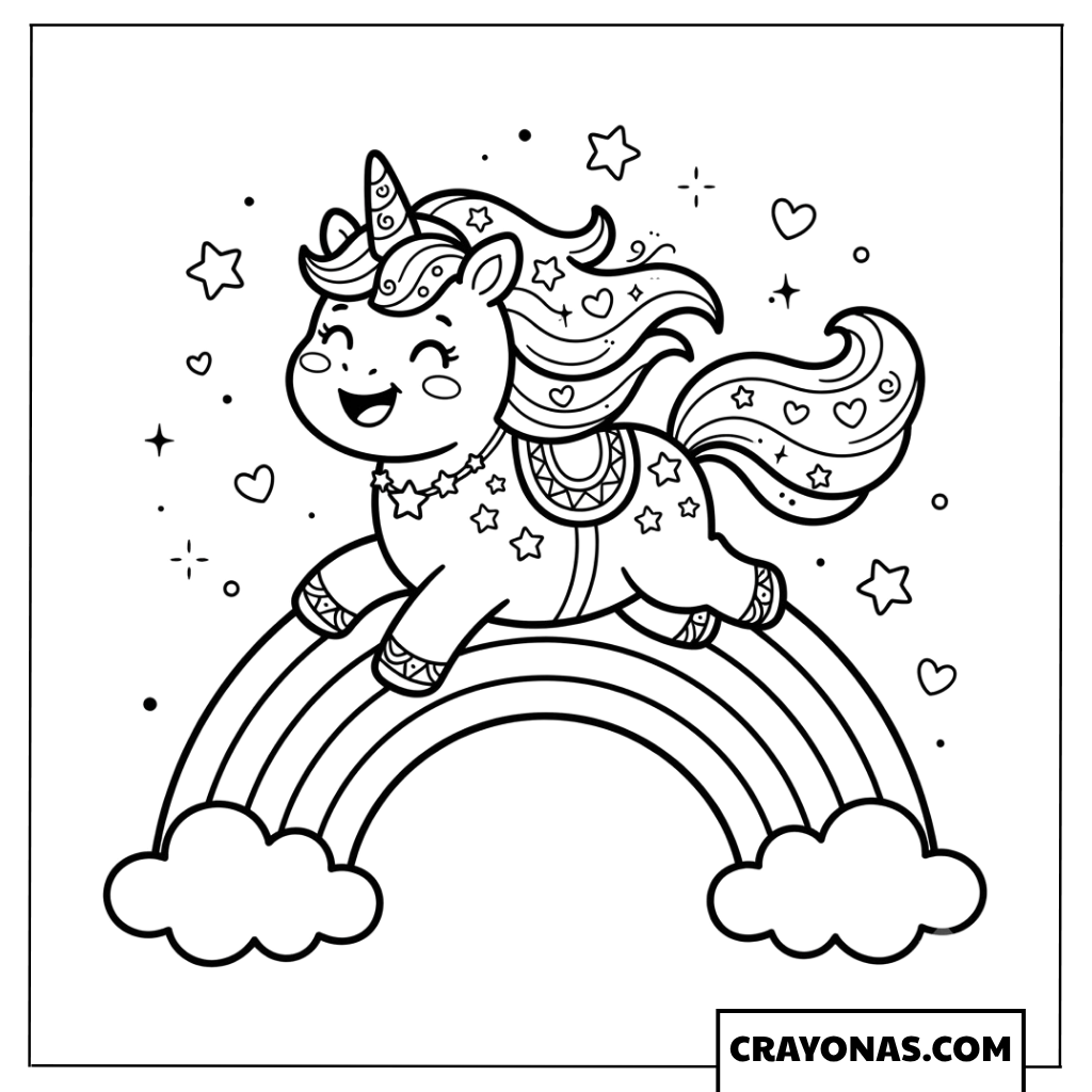 Cute Unicorn on Rainbow Coloring Page