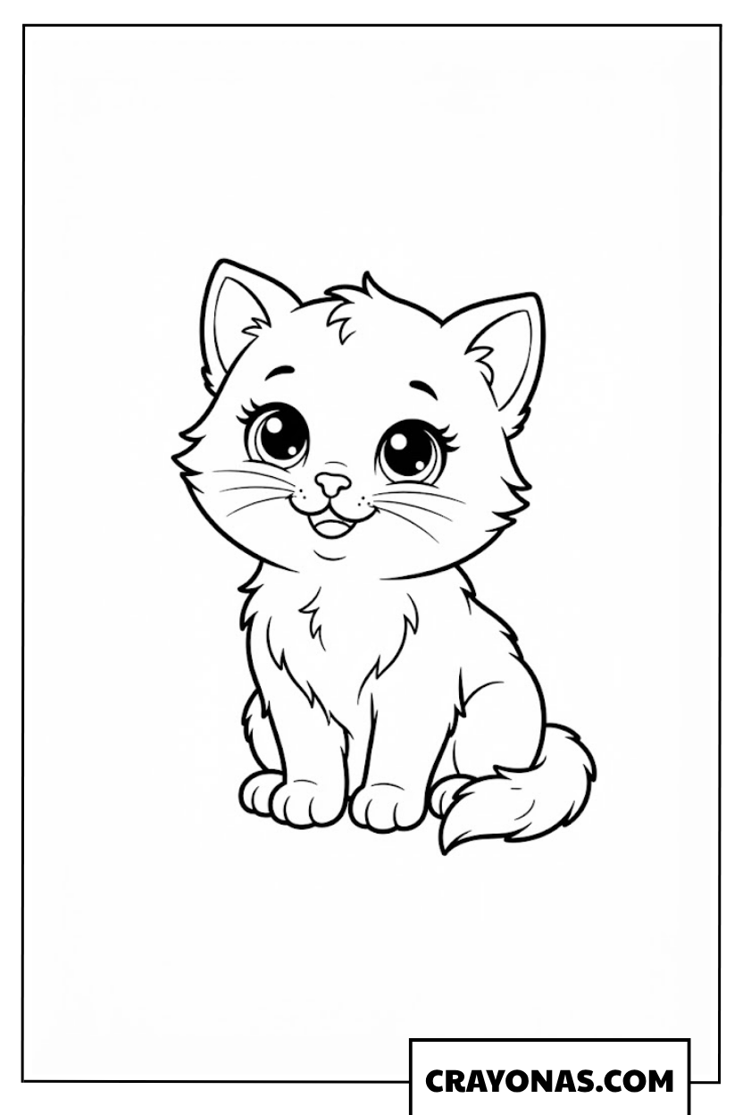 Cute White Kitten Coloring Page