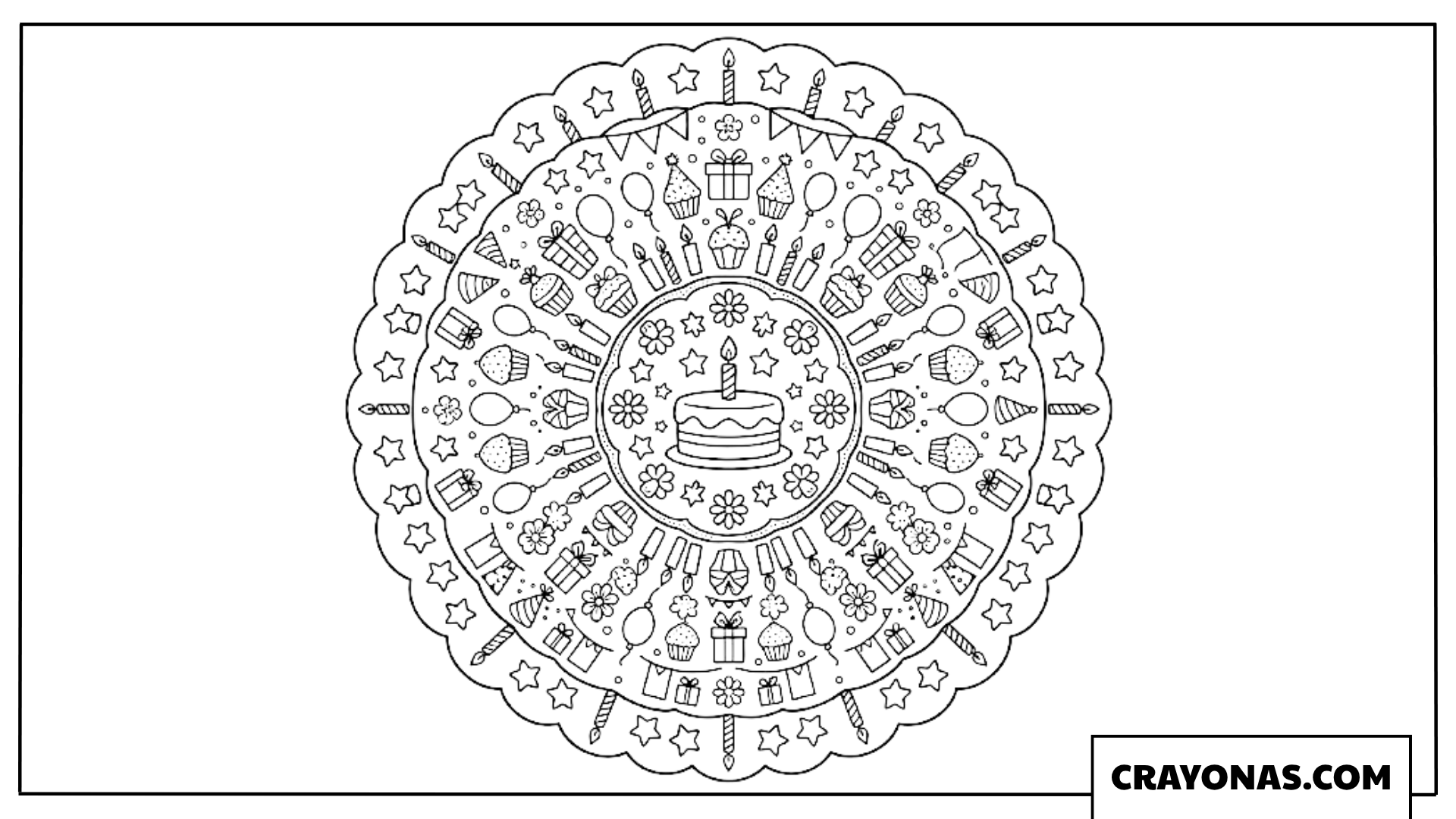 Detailed Birthday Mandala Coloring Page