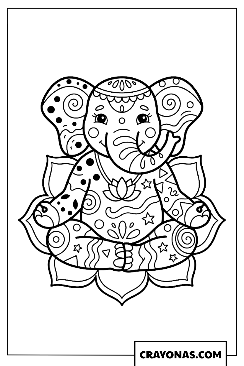 Detailed Elephant Mandala with Lotus Coloring Page