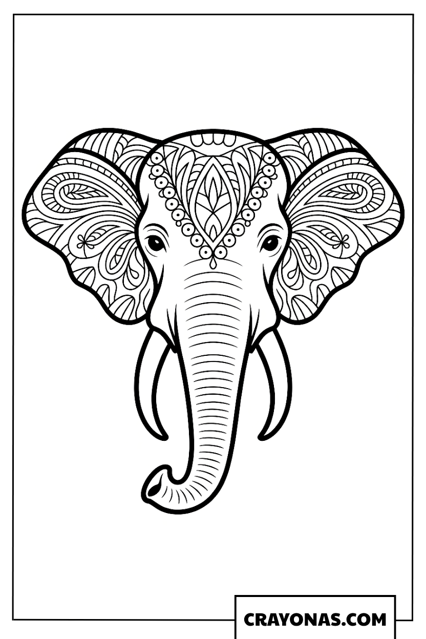Detailed Mandala Elephant Head Coloring Page