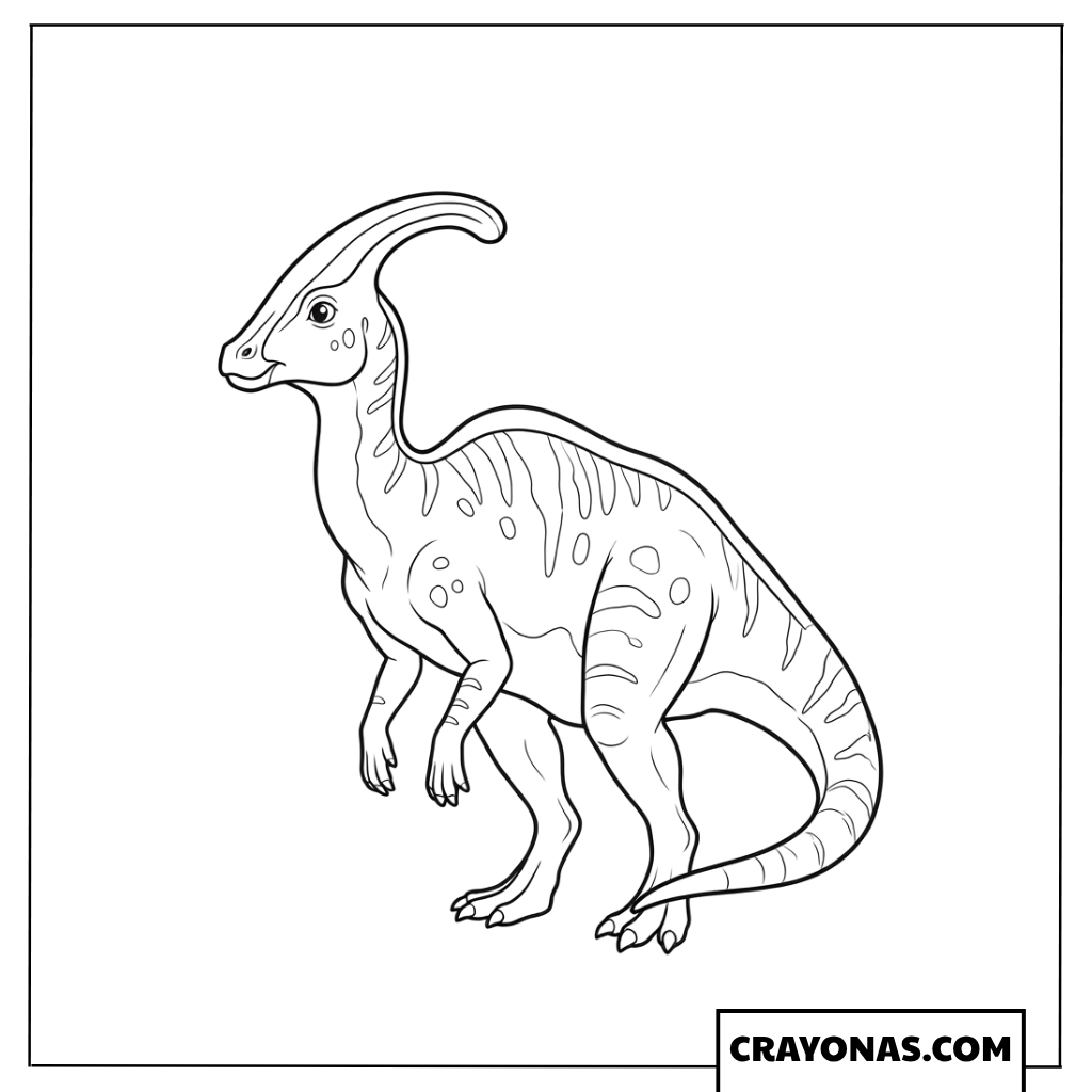 Detailed Parasaurolophus Dinosaur Illustration Coloring Page