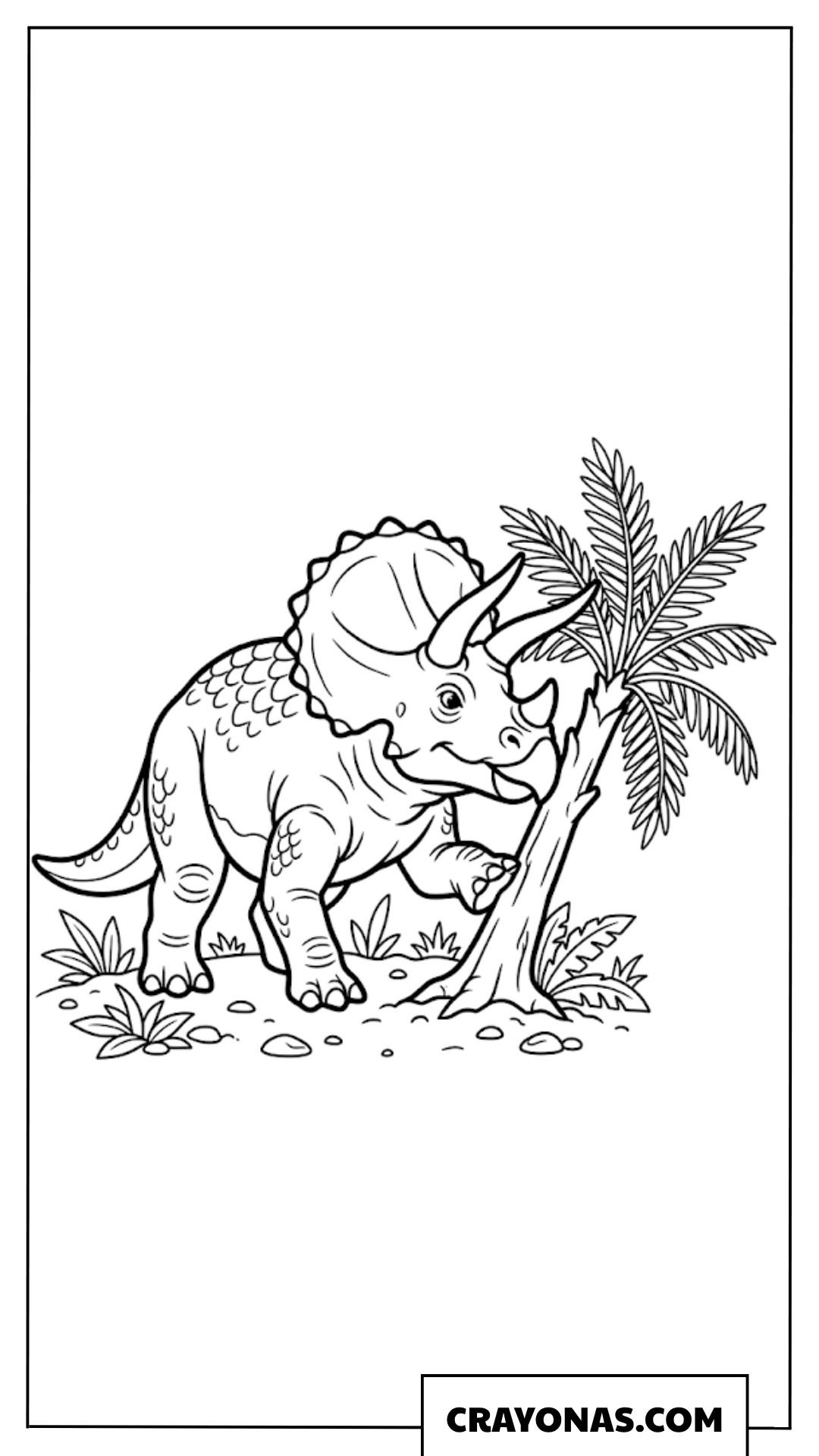 Detailed Triceratops Next to a Palm Tree Coloring Page