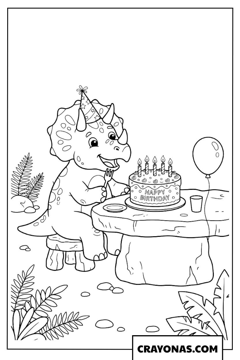 Dinosaur Birthday Party Coloring Page