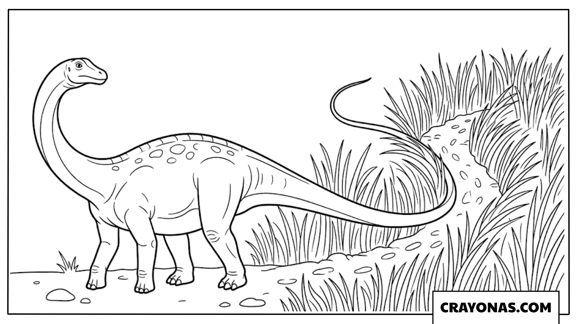 Diplodocus with Long Whip Like Tail in Meadow Coloring Page