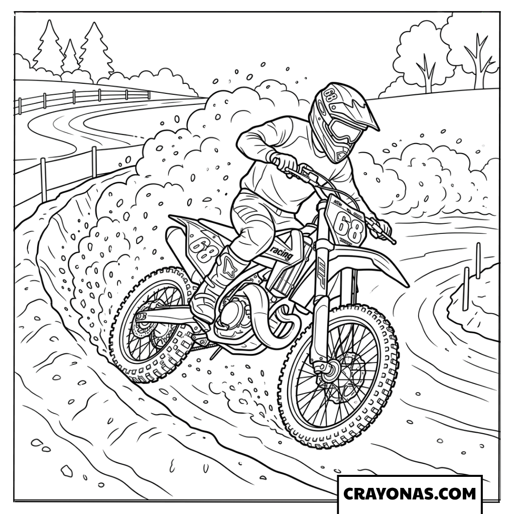 Dirt Bike Racer Drifting Around Track Corner Coloring Page