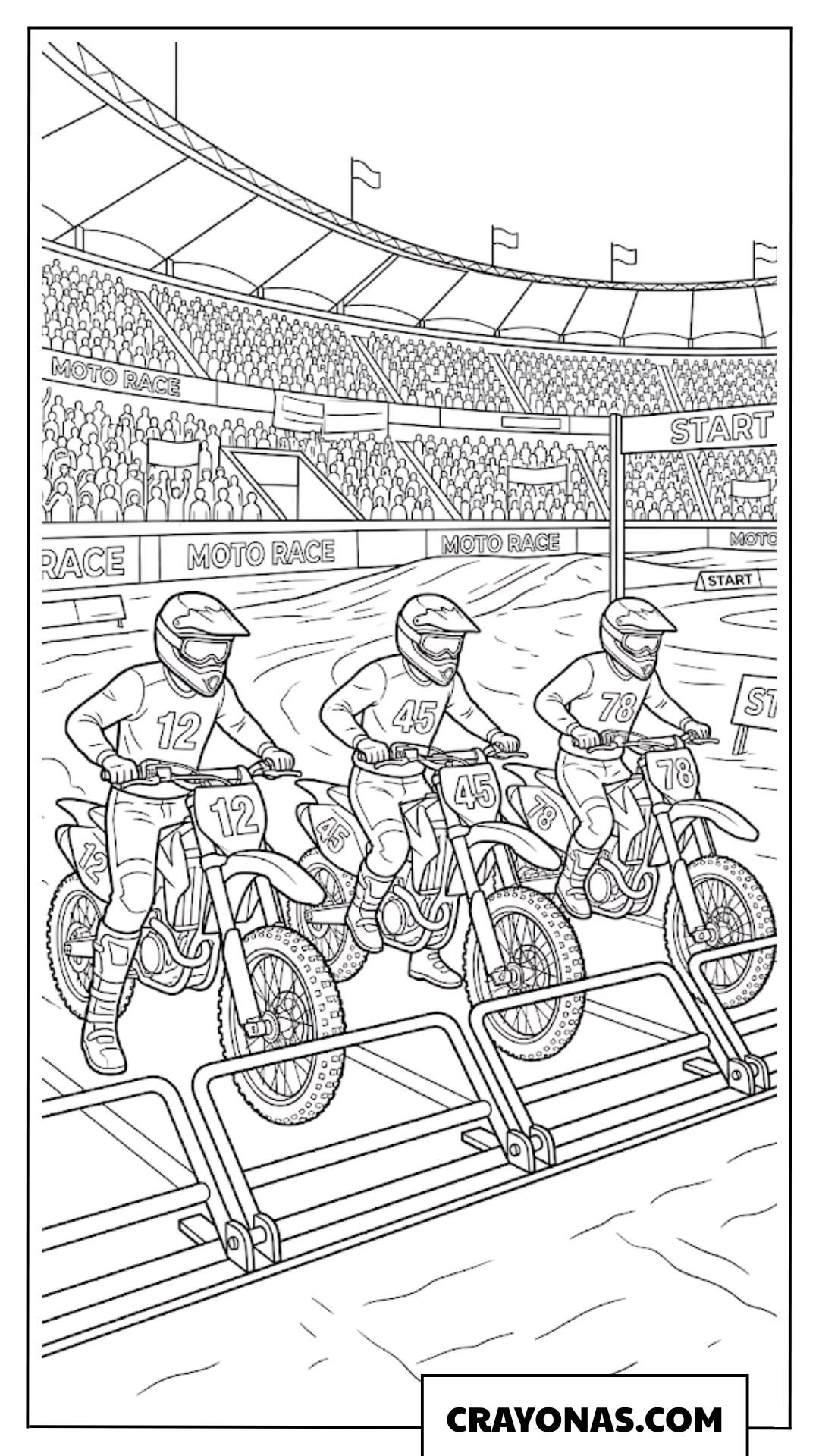 Dirt Bike Stadium Race Starting Line Coloring Page