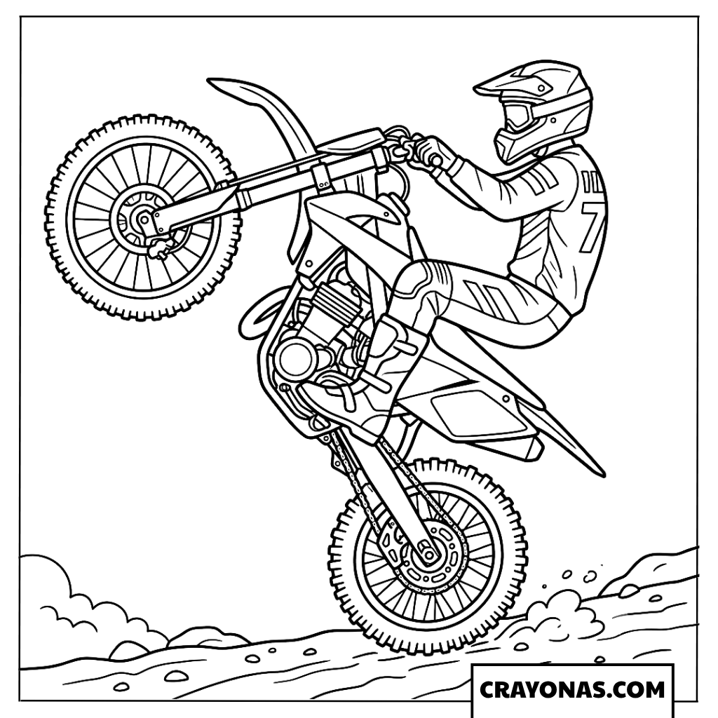 Dirt Bike Wheelie Stunt Action Coloring Page