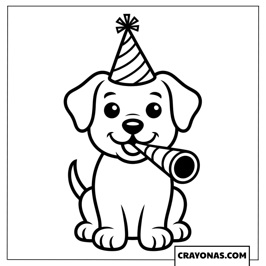 Dog with Party Hat Coloring Page