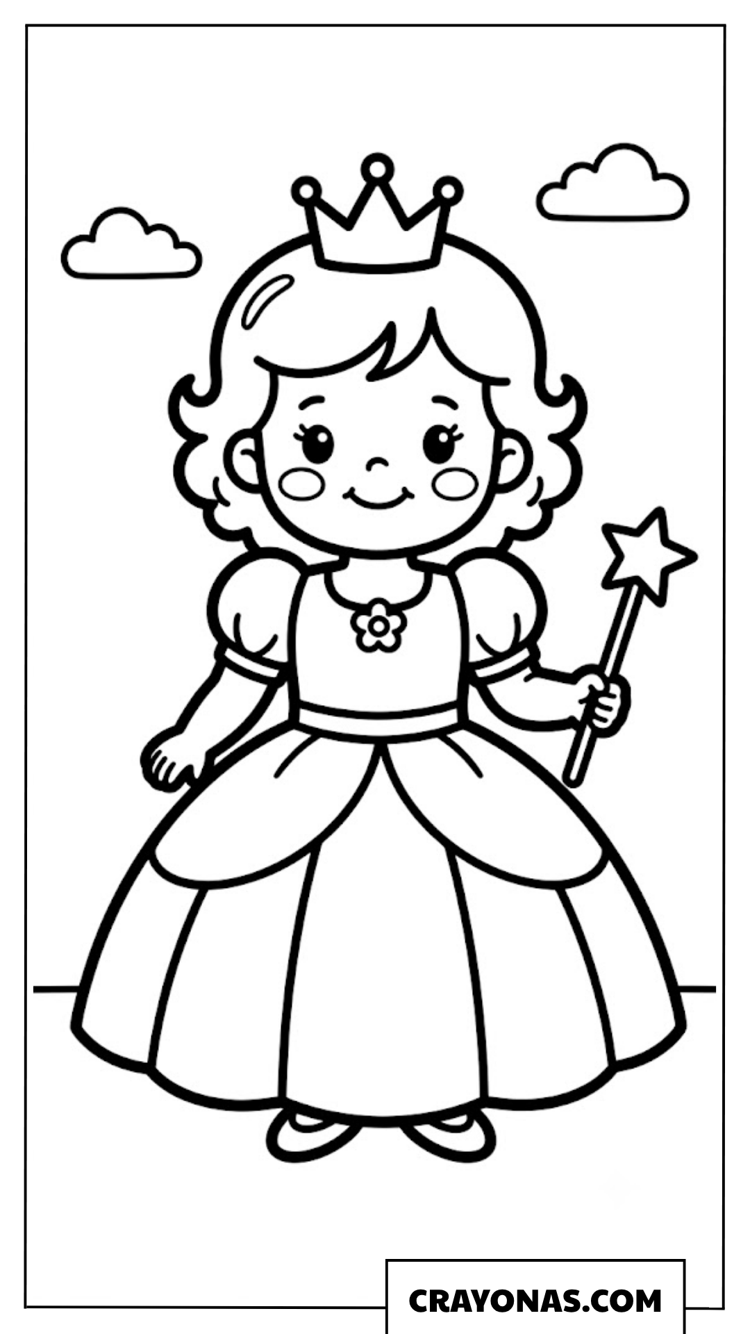 Easy Baby Princess with Wand Coloring Page