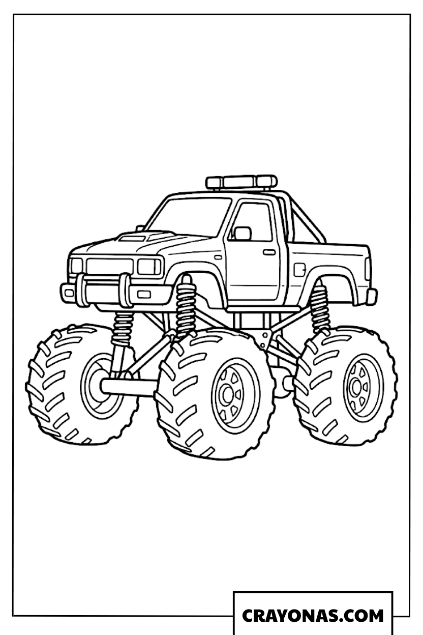 Easy Big Wheel Lifted Truck Outline Coloring Page