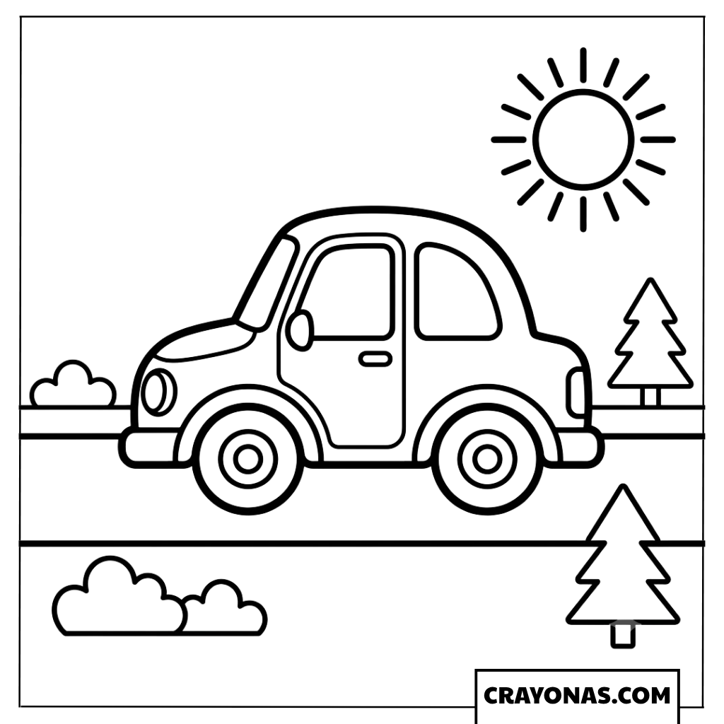 Easy Car Driving on Sunny Road Coloring Page